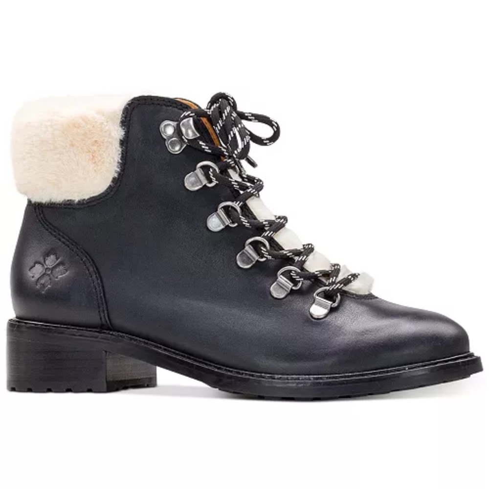 Patricia Nash Luigi Black Lace Up Faux Fur Collar Boots